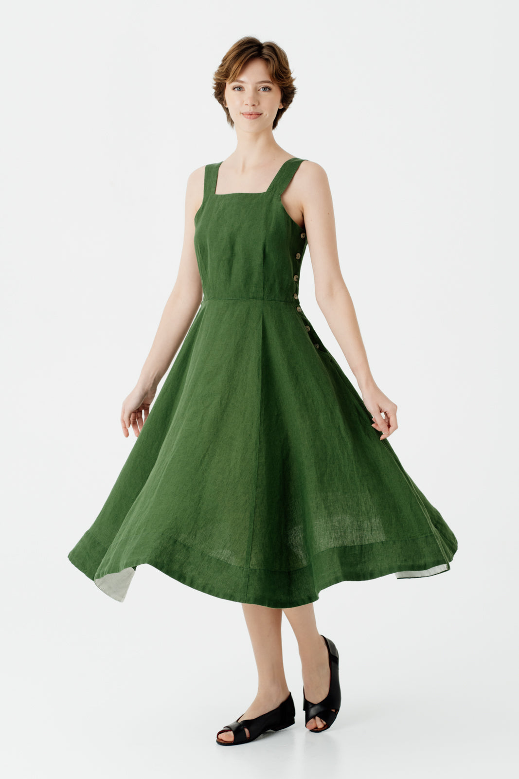 Pinafore Dress, Sleeveless, Emerald Green#color_emerald-green