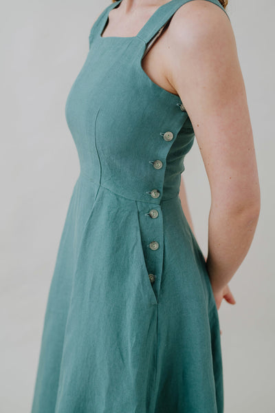 Pinafore Dress, Sleeveless, Teal Blue#color_teal-blue