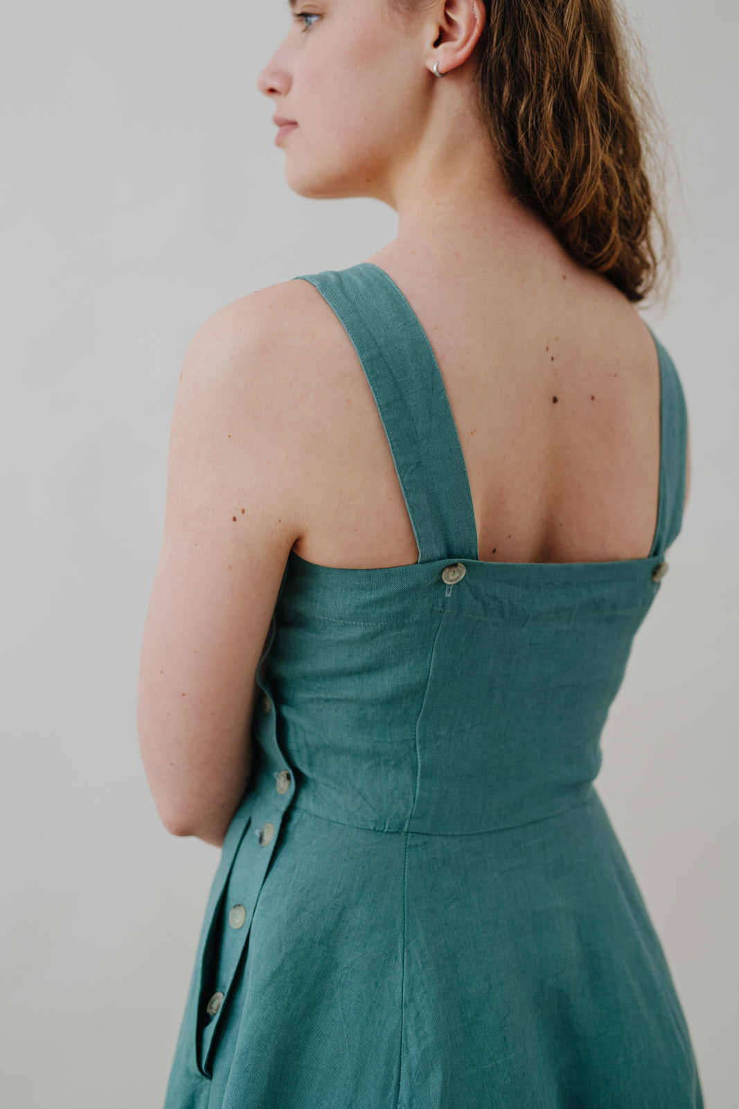 Pinafore Dress, Sleeveless, Teal Blue#color_teal-blue