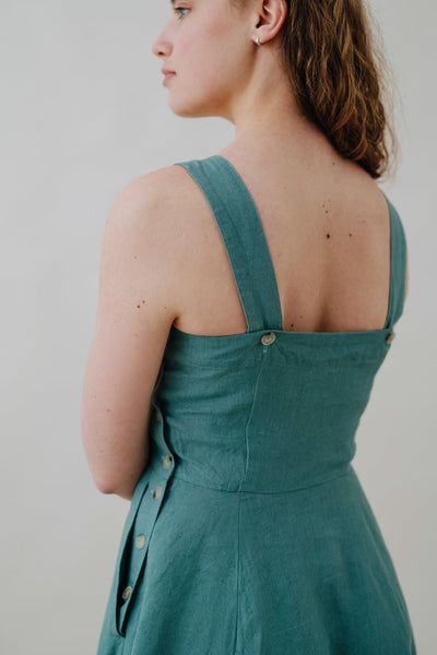 Pinafore Dress, Sleeveless, Teal Blue#color_teal-blue