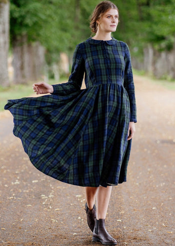 Classic Dress, Long Sleeve, Blue Tartan#color_blue-tartan