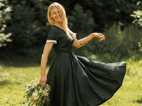 Wrap Linen Dress Evergreen