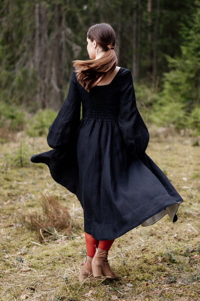Carmen Dress, Long Sleeve, Black Pansy#color_black-pansy