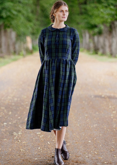 Classic Dress, Long Sleeve, Blue Tartan#color_blue-tartan