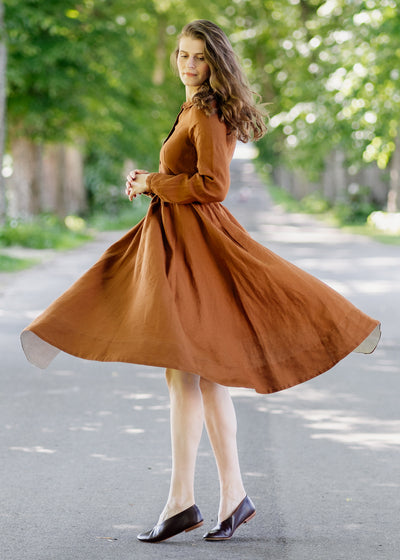 Classic Dress, Long Sleeve, Warm Brown#color_warm-brown
