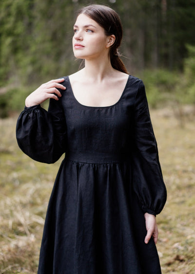 Carmen Dress, Long Sleeve, Black Pansy#color_black-pansy