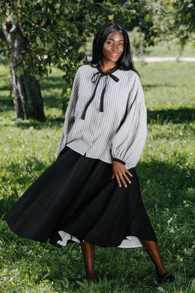 Clementine Shirt, Long Sleeve, Natural Stripe#color_natural-stripe