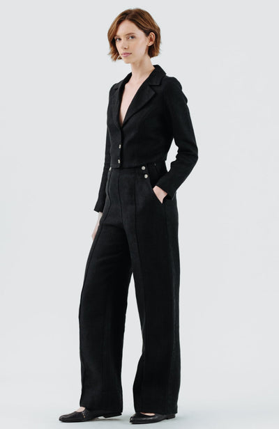 Stella Jacket, Twill Linen, Black Herringbone