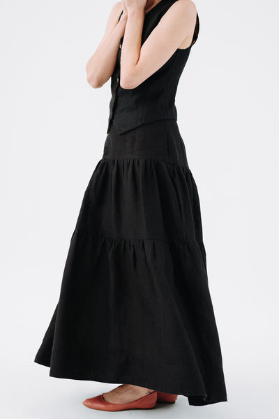 Tiered Skirt, Black Pansy