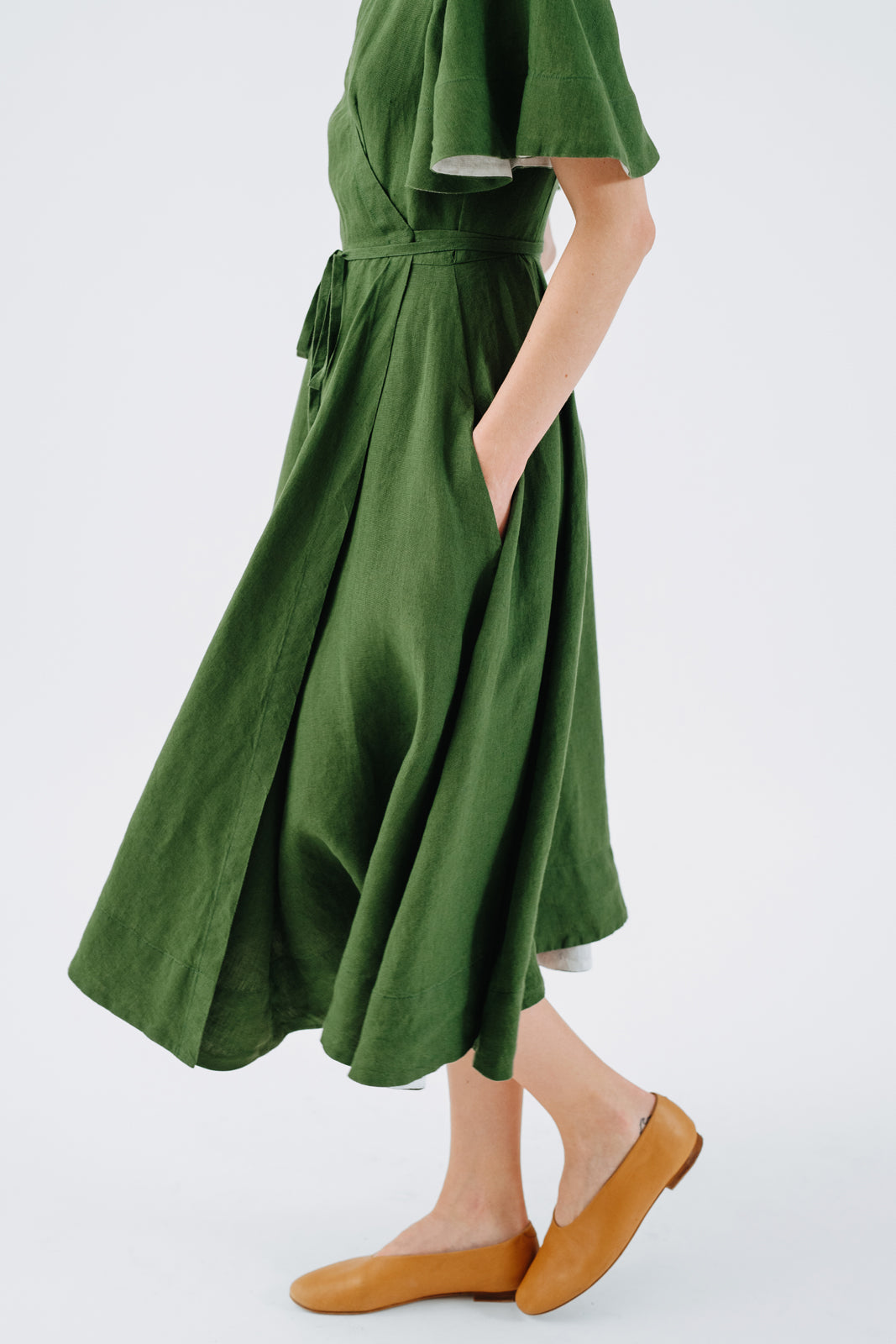 Wrap Dress, Butterfly Sleeve, Emerald Green#color_emerald-green