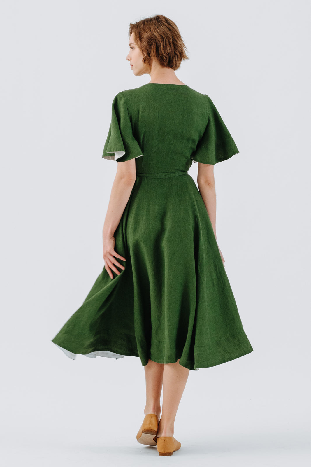 Wrap Dress, Butterfly Sleeve, Emerald Green#color_emerald-green