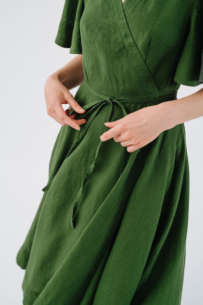 Wrap Dress, Butterfly Sleeve, Emerald Green#color_emerald-green