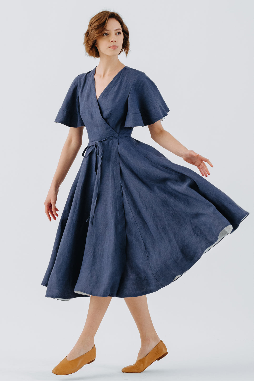 Wrap Dress, Butterfly Sleeve, Moonlight Blue#color_moonlight-blue