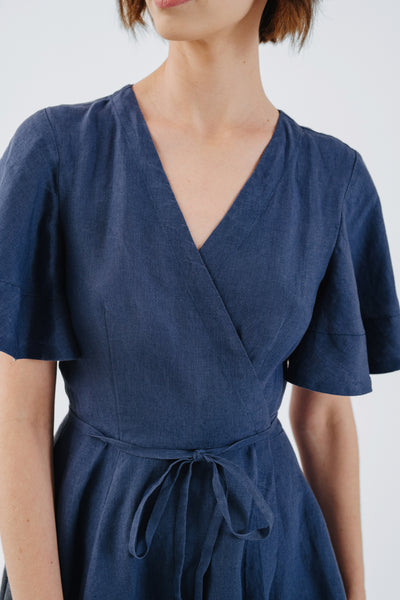 Wrap Dress, Butterfly Sleeve, Moonlight Blue#color_moonlight-blue