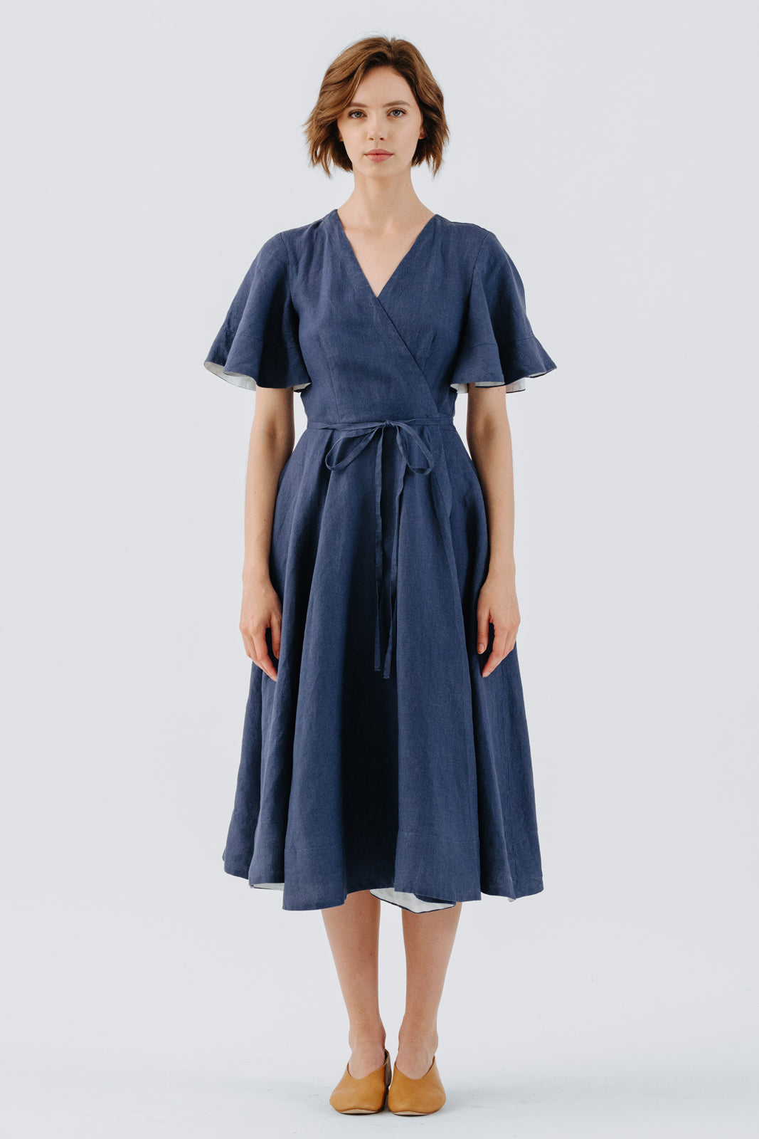 Wrap Dress, Butterfly Sleeve, Moonlight Blue#color_moonlight-blue