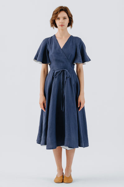 Wrap Dress, Butterfly Sleeve, Moonlight Blue#color_moonlight-blue