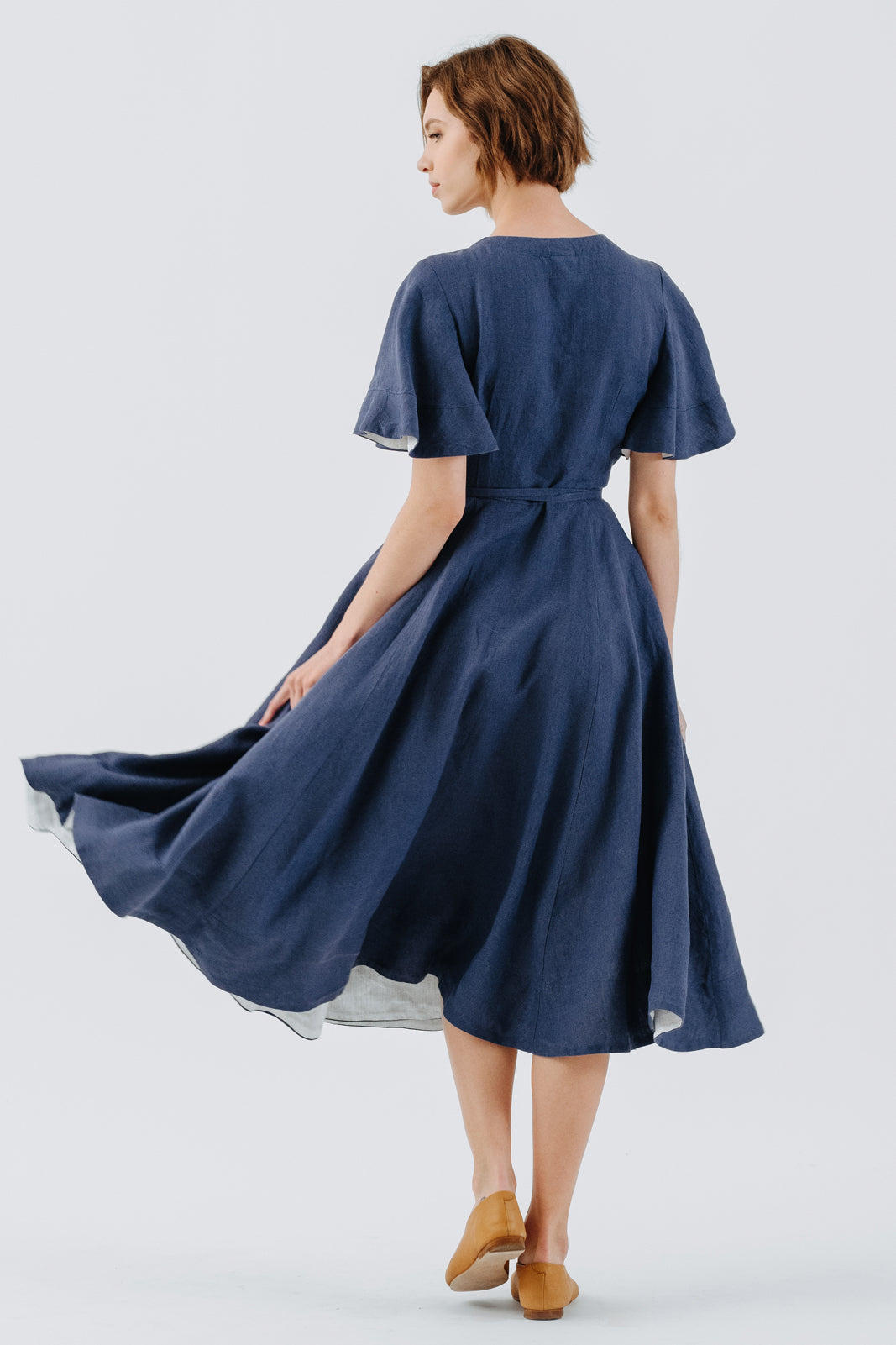 Wrap Dress, Butterfly Sleeve, Moonlight Blue#color_moonlight-blue