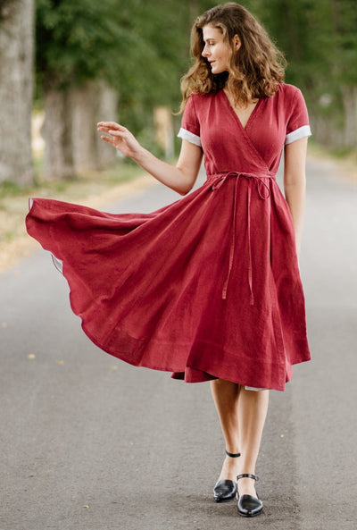 Wrap Dress, Short Sleeve, Marsala Red#color_marsala-red