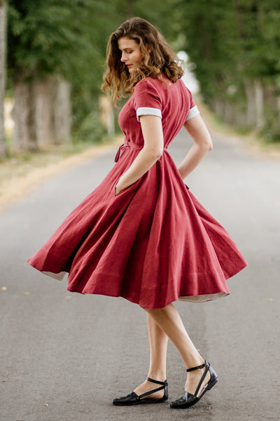 Wrap Dress, Short Sleeve, Marsala Red#color_marsala-red